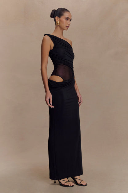Callen One Shoulder Slinky Maxi Dress in Black