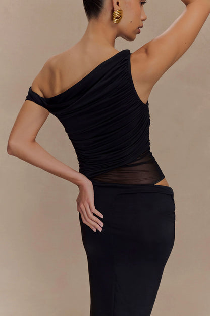 Callen One Shoulder Slinky Maxi Dress in Black