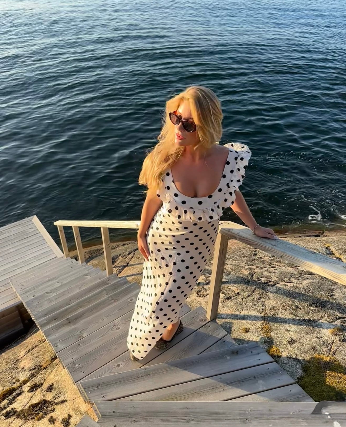 Luna Dress with Polka Dots in White/Black