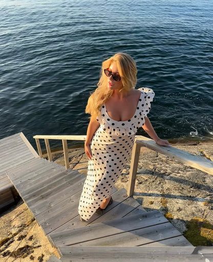Luna Dress with Polka Dots in White/Black