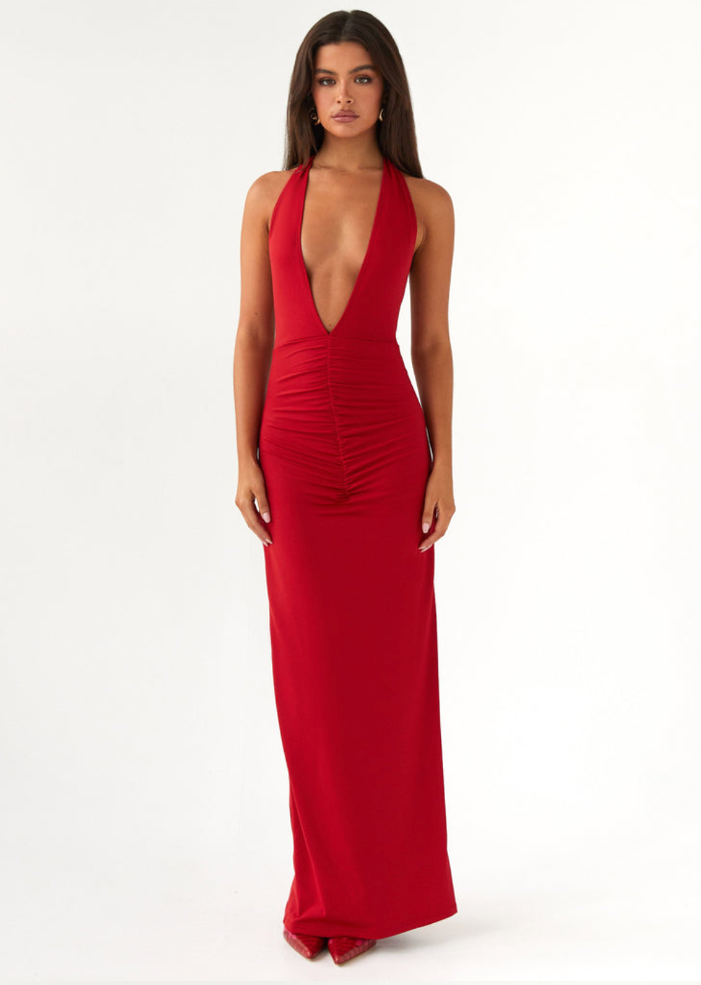 Whisked Away Halterneck Maxi Dress in Red