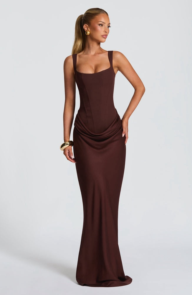 Cornelia Maxi Dress in Plum Brown