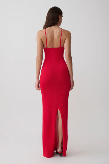 Ashtin Cross Front Knit Maxi Dress in Red