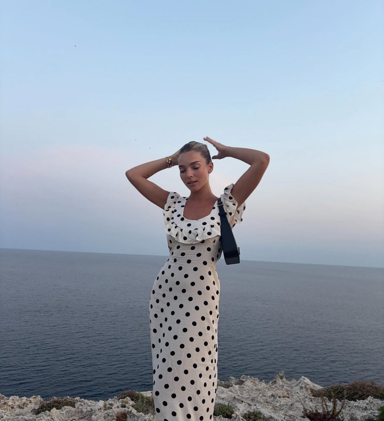 Luna Dress with Polka Dots in White/Black