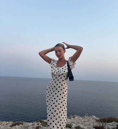 Luna Dress with Polka Dots in White/Black