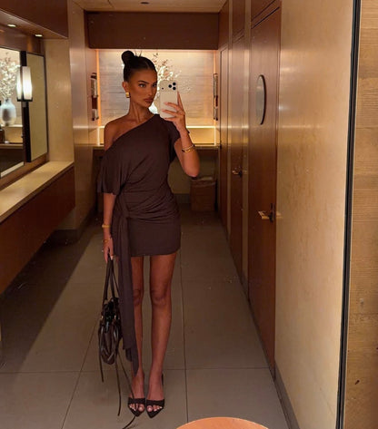 Lorenze Mini Dress in Dark Mahogany