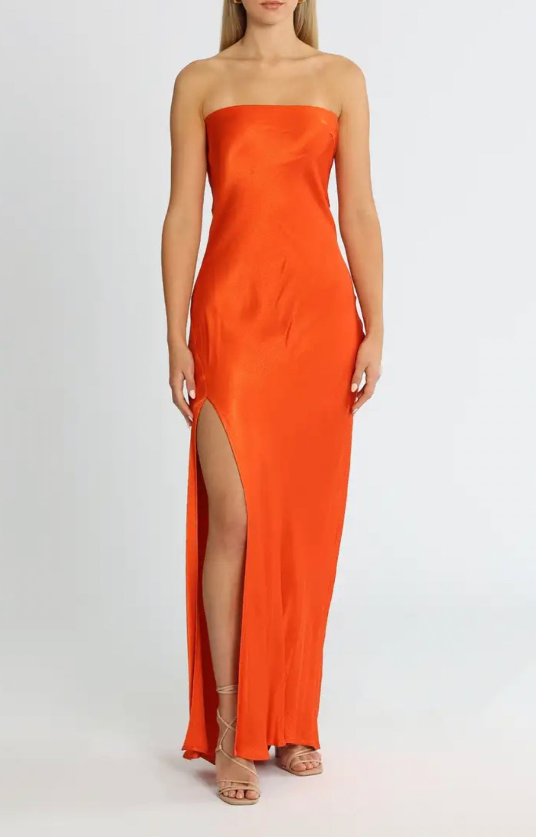 Lila Strapless Maxi Dress in Blood Orange