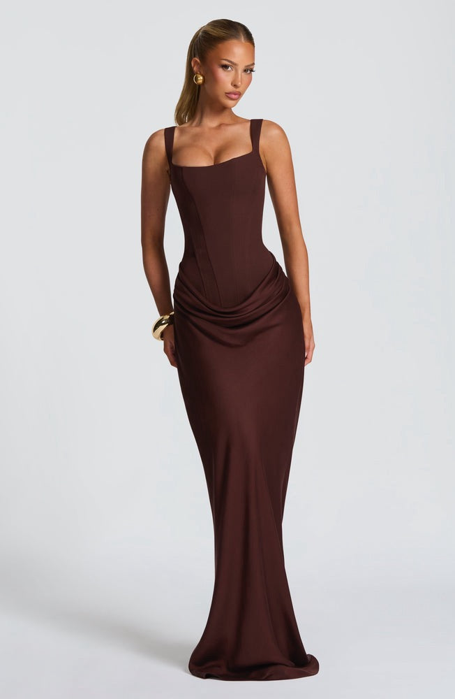 Cornelia Maxi Dress in Plum Brown