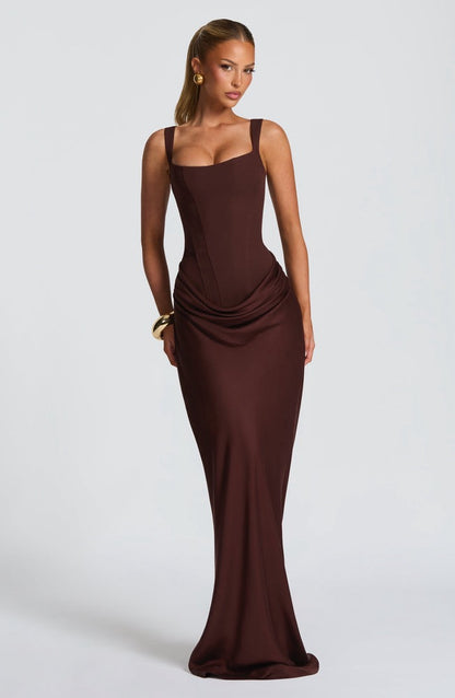 Cornelia Maxi Dress in Plum Brown