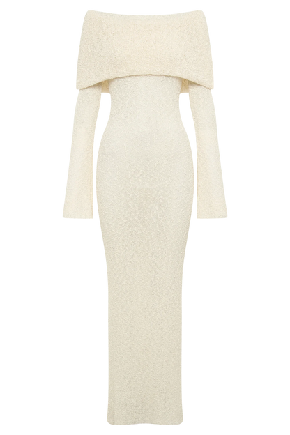 Marisol Off Shoulder Boucle Maxi Dress in Ivory