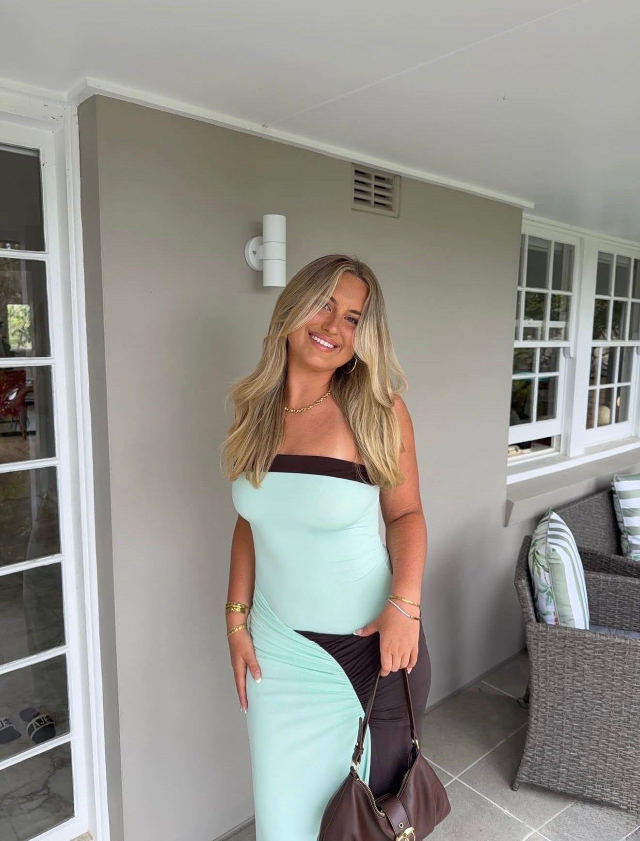 Rumi Strapless Maxi in Aqua/Choc
