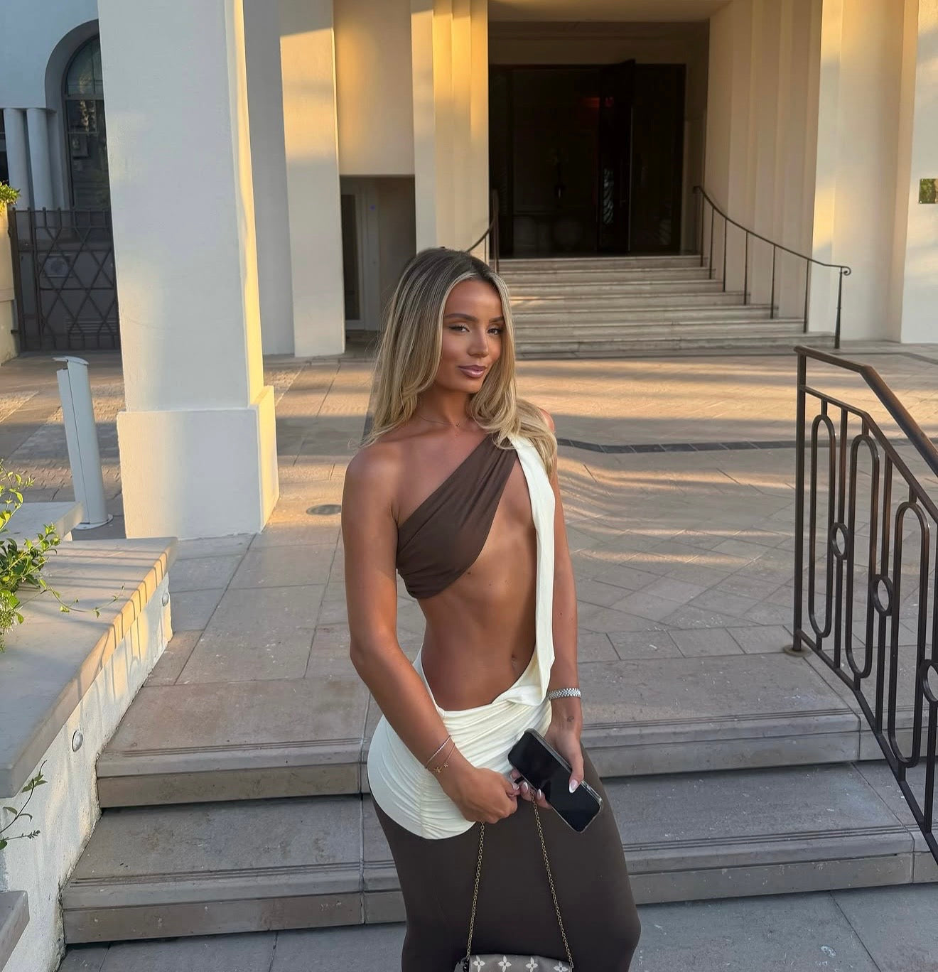 Loletta Draped One Shoulder Maxi in Chocolate/Yellow