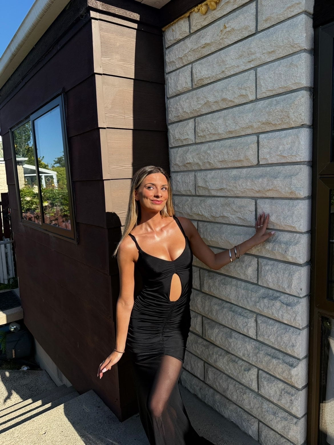 Delaney Slinky And Mesh Maxi Dress in Black