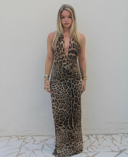Columbine Maxi Dress in Leopard