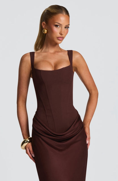 Cornelia Maxi Dress in Plum Brown