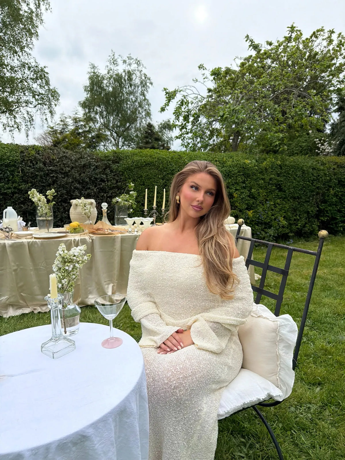 Marisol Off Shoulder Boucle Maxi Dress in Ivory