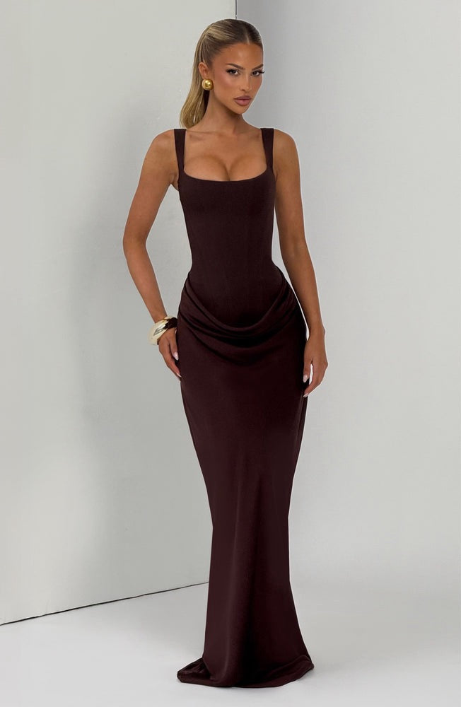 Cornelia Maxi Dress in Plum Brown