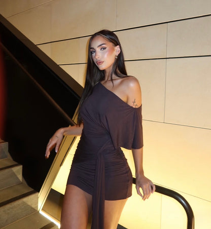 Lorenze Mini Dress in Dark Mahogany