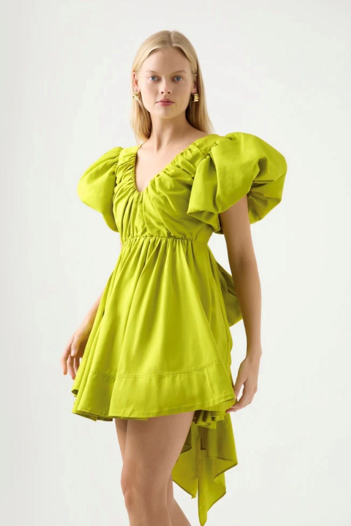 Gretta Bow Back Mini Dress in Chartreuse Green - Aje