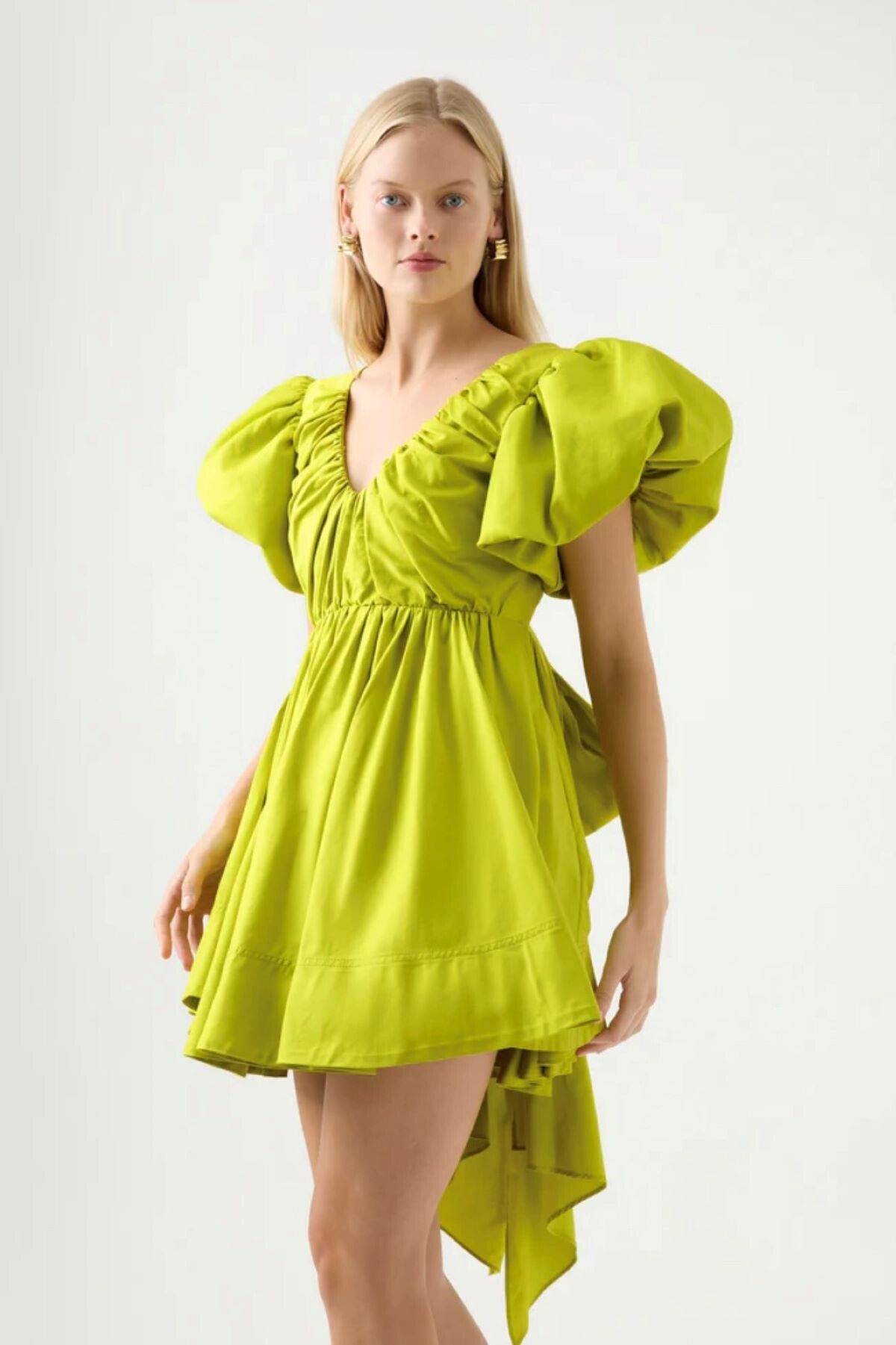 Gretta Bow Back Mini Dress in Chartreuse Green