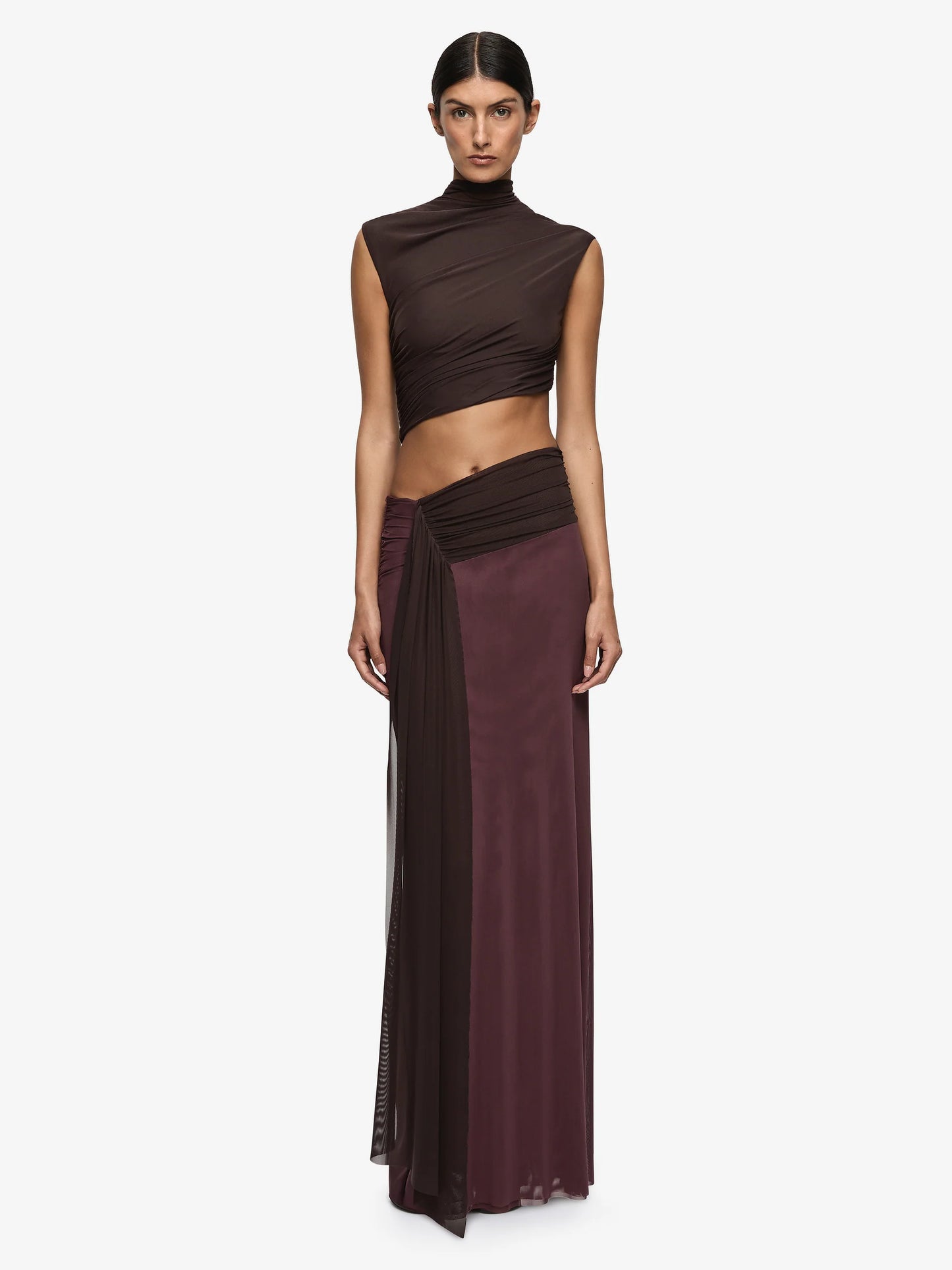 Conni Asym Dress in Aubergine/Dark Choc