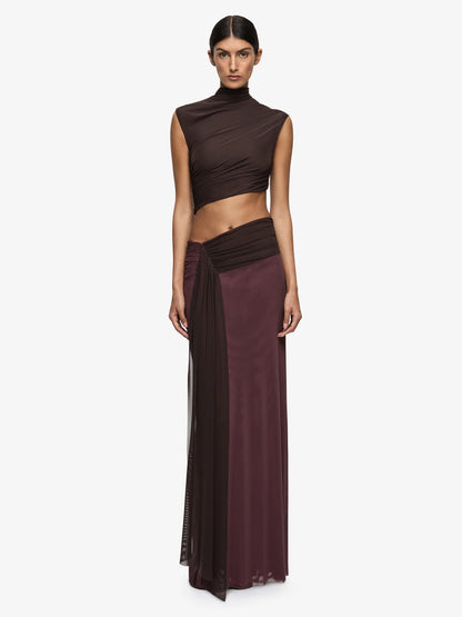 Conni Asym Dress in Aubergine/Dark Choc