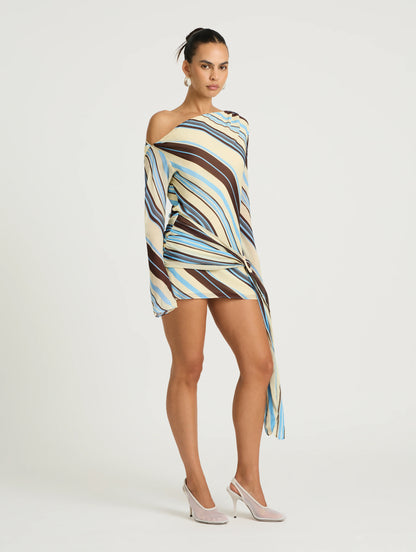 Elise Mini Dress in Ocean Stripe