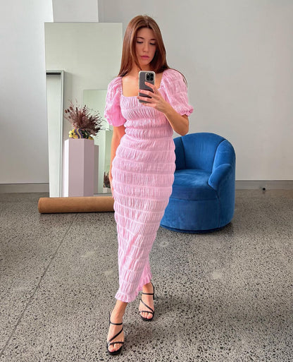 Mirella Puff Sleeve Dress in Pink