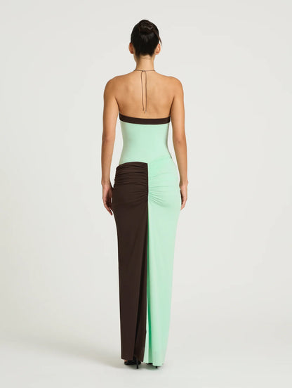 Rumi Strapless Maxi in Aqua/Choc