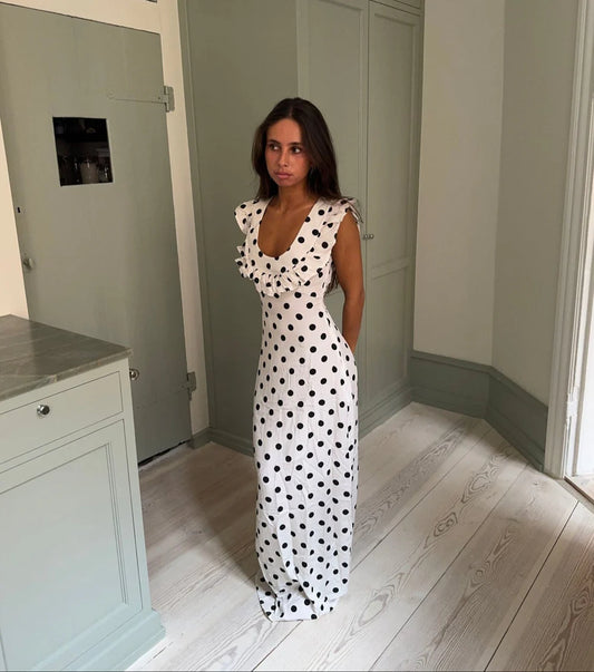 Luna Dress with Polka Dots in White/Black