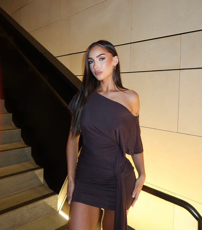 Lorenze Mini Dress in Dark Mahogany