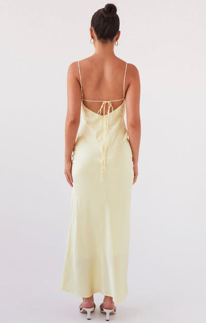 Joanna Satin Maxi Dress in Lemon