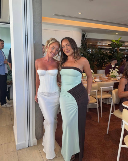 Rumi Strapless Maxi in Aqua/Choc