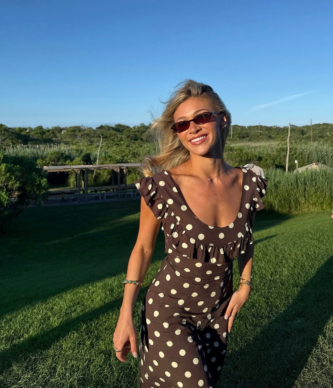 Luna Dress with Polka Dots in Brown/Yellow