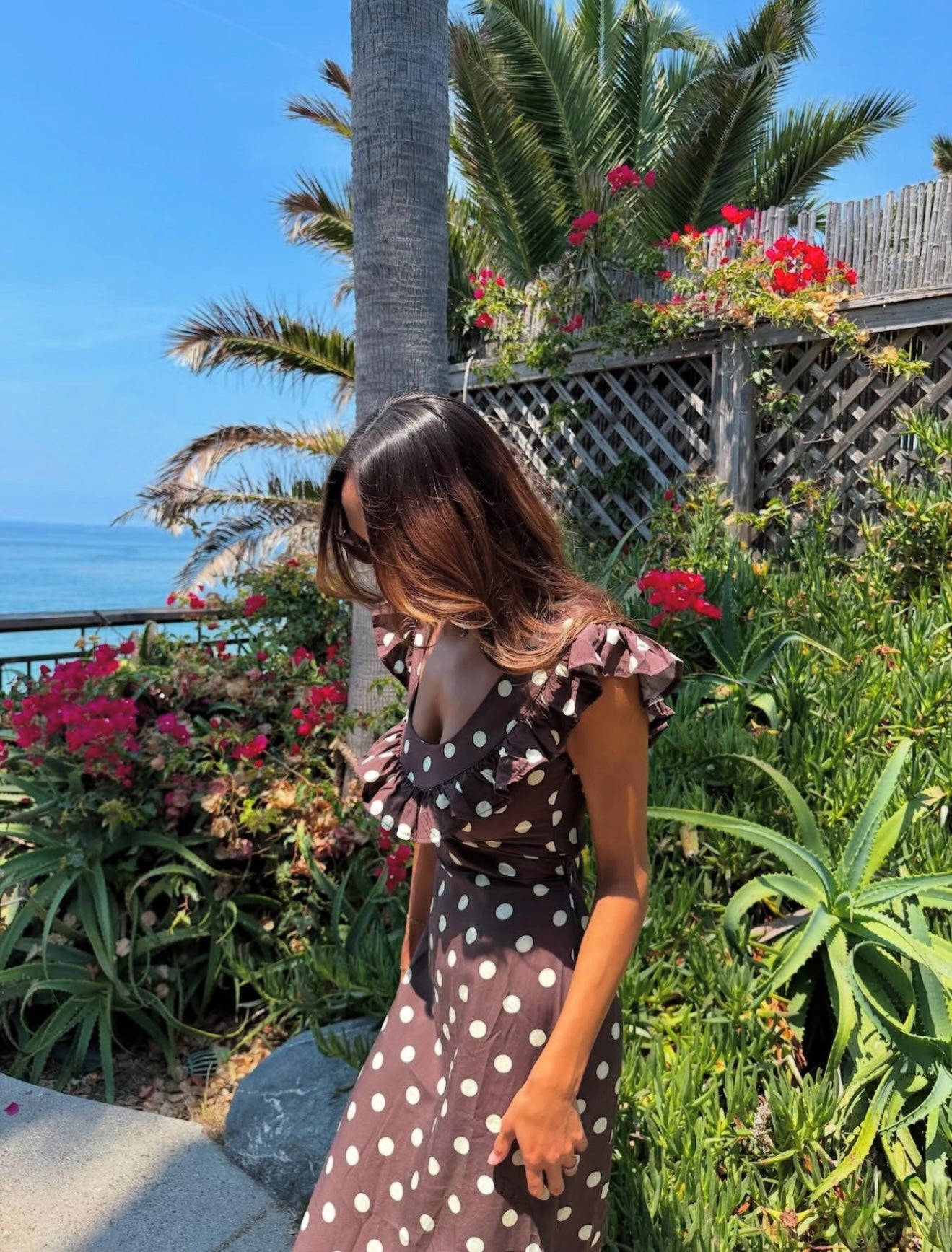 Luna Dress with Polka Dots in Brown/Yellow