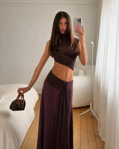Conni Asym Dress in Aubergine/Dark Choc