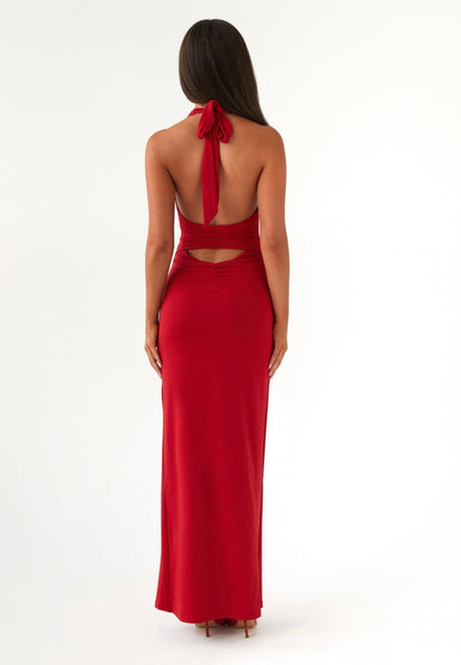 Whisked Away Halterneck Maxi Dress in Red