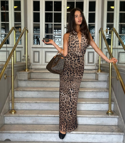 Columbine Maxi Dress in Leopard