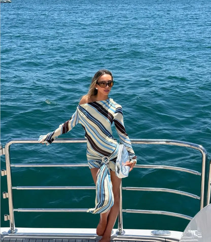 Elise Mini Dress in Ocean Stripe