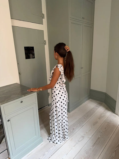 Luna Dress with Polka Dots in White/Black