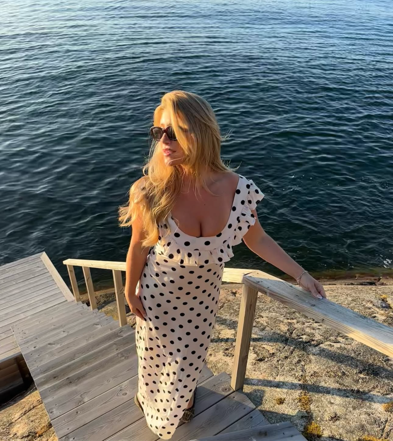 Luna Dress with Polka Dots in White/Black
