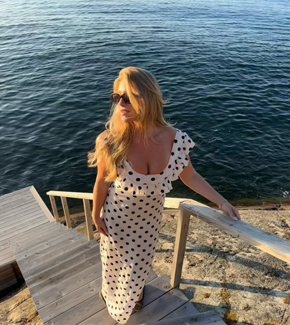 Luna Dress with Polka Dots in White/Black