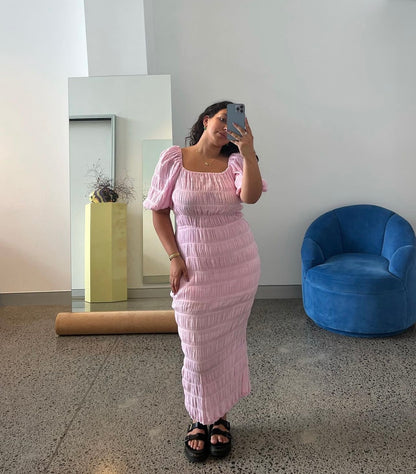 Mirella Puff Sleeve Dress in Pink