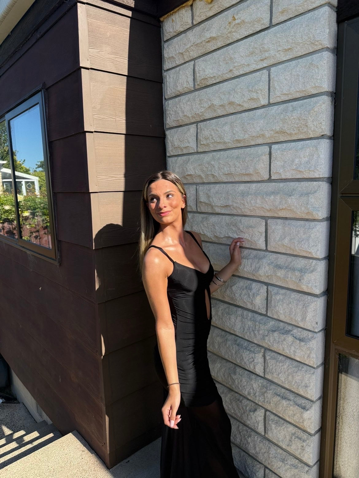 Delaney Slinky And Mesh Maxi Dress in Black