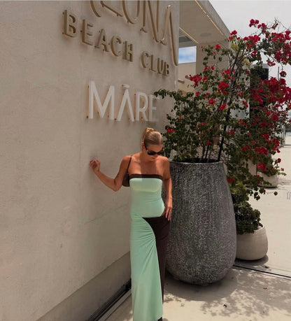 Rumi Strapless Maxi in Aqua/Choc