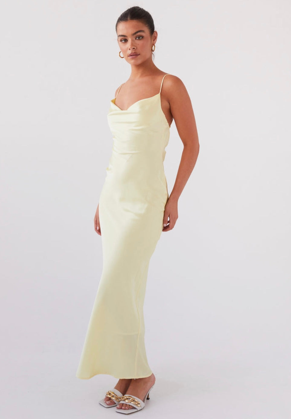 Joanna Satin Maxi Dress in Lemon