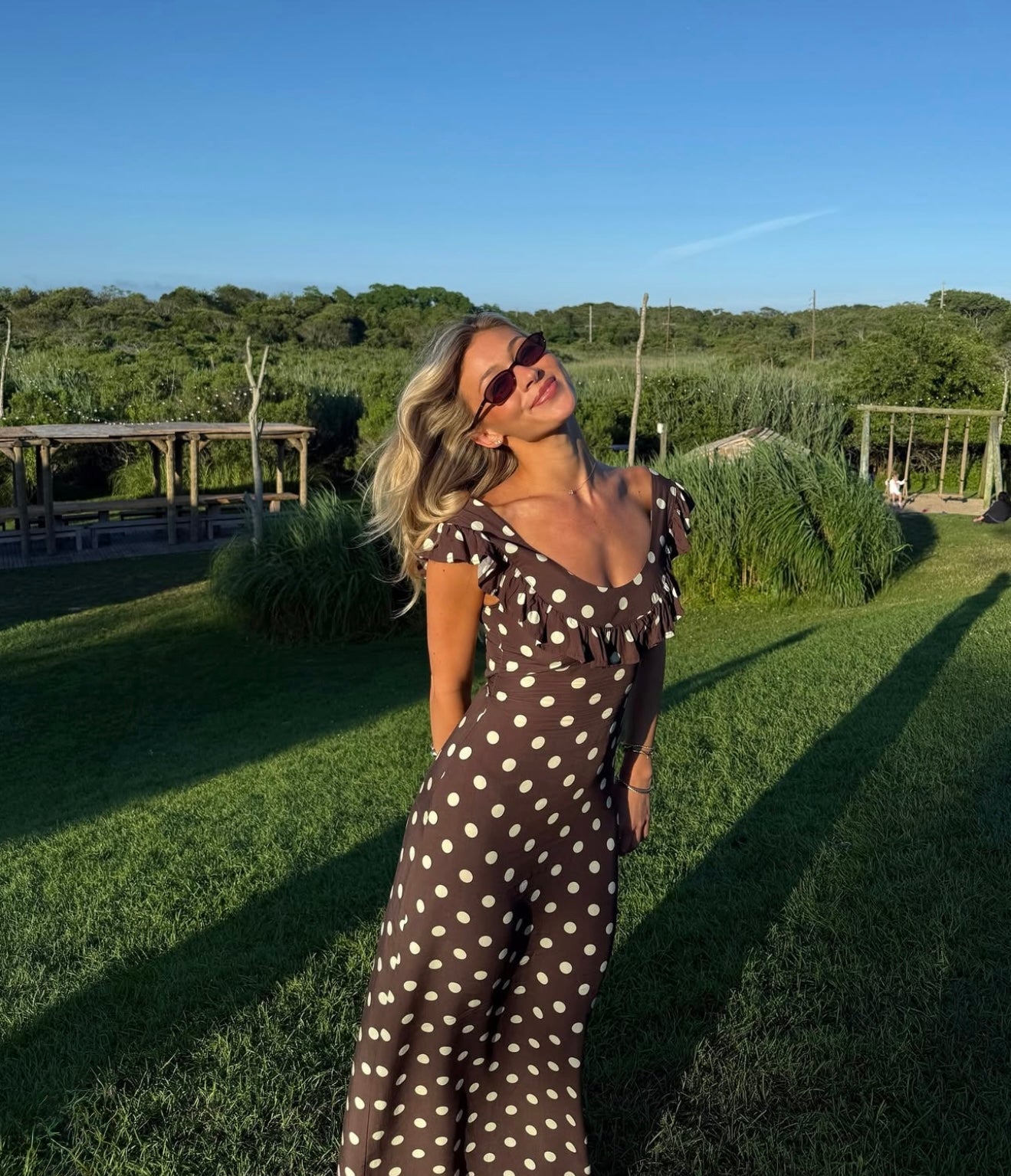 Luna Dress with Polka Dots in Brown/Yellow