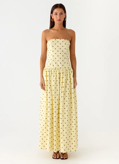 Andorra Maxi Dress in Yellow Polkadot