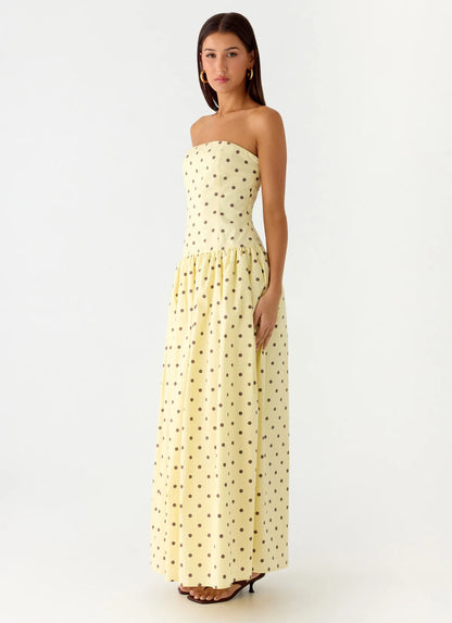 Andorra Maxi Dress in Yellow Polkadot