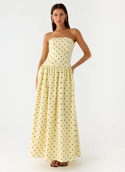 Andorra Maxi Dress in Yellow Polkadot